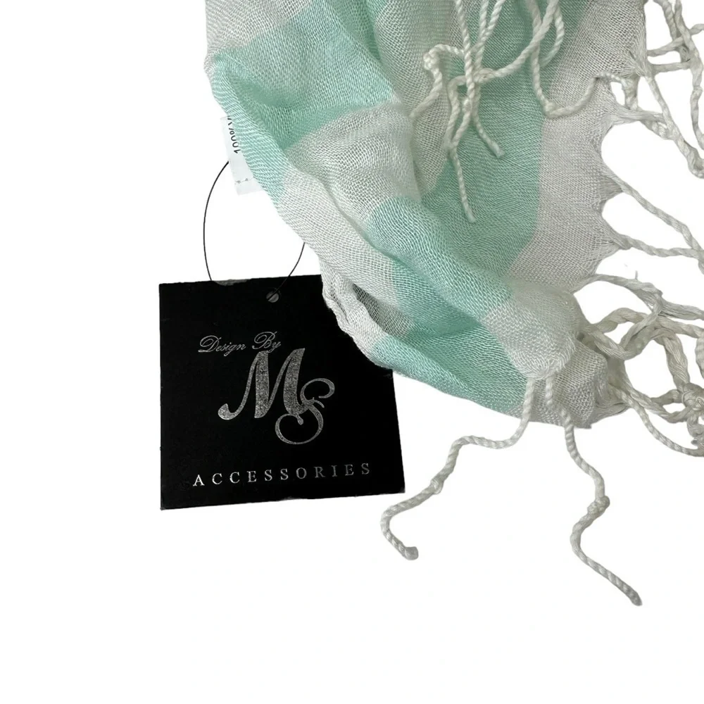 MS Accessories Aqua Blue and White Stripe Lightweight Scarf Wrap